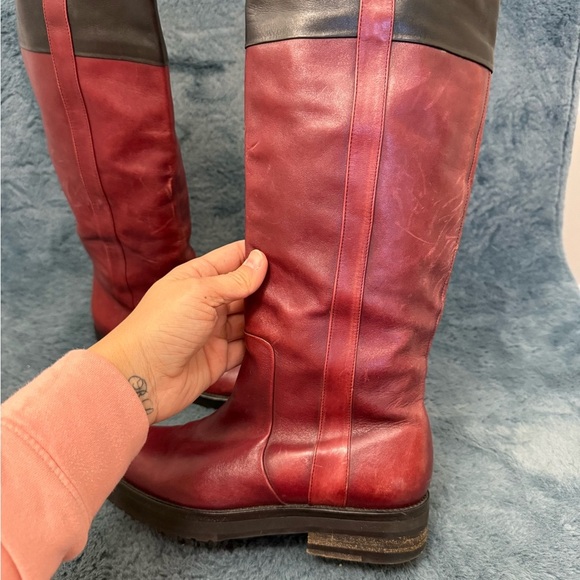 Women’s Dries Van Noten Red And Black Riding Boots Size 5.5 Luxury Leather - Picture 10 of 13